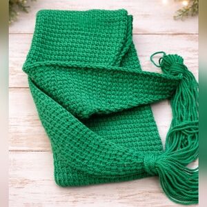 Handmade Green Knit Scarf with Tassels